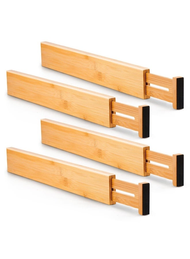 Bamboo Kitchen Drawer Dividers (42.7-55.4 cm), Adjustable Drawer Organisers, Spring Loaded Kitchen Utensil Drawer Organiser,Drawer Divider (4 Pack), Clothes,Bathroom,Baby Drawer - Image 1